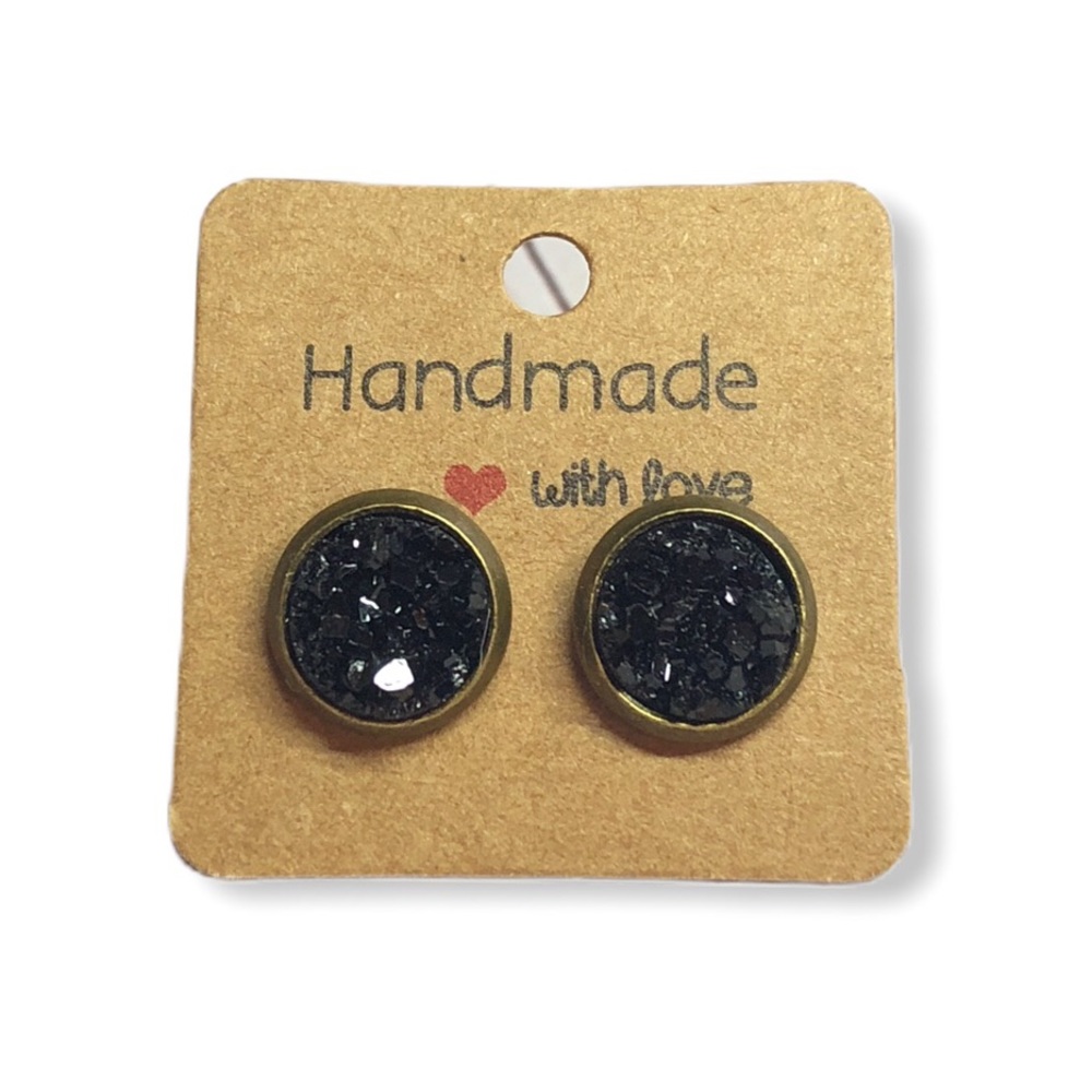 Chunky Black Druzy Bronze Stud Earrings! - Picture 4 of 16